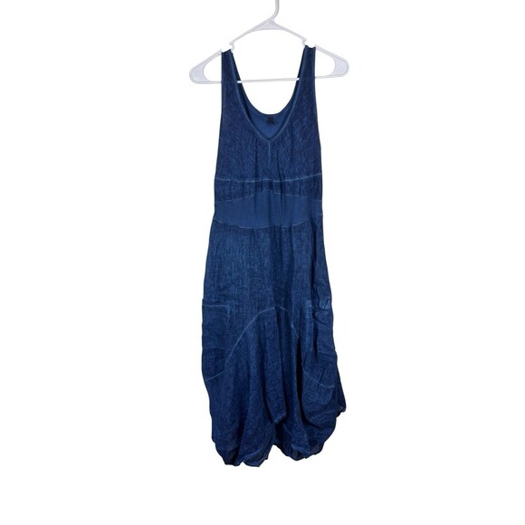 Inzio Magic Denim Pocket Dress Lagenlook Asymmetrical Sleeveless SZ LG - Picture 2 of 8
